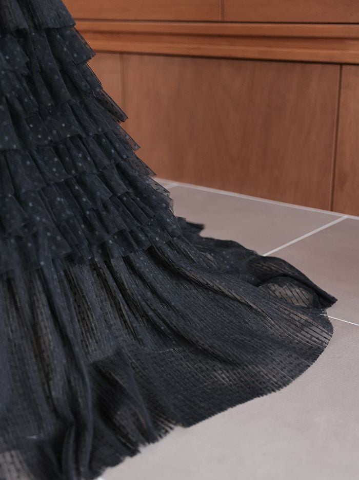 【2点セット】vanityME.couture. バニティミークチュール ドットチュール クロスホルターネック コサージュ付き プリンセス 姫 ロングドレス バースデードレス ブラック vctr-l-a1335