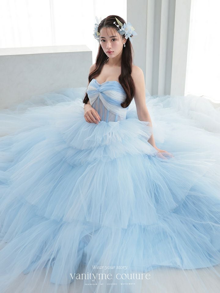 vanityME.couture. バニティミークチュール 4段チュールスカート バイカラー プリンセス 姫 ロングドレス バースデードレス ブルー vctr-t-2420-2vanityME.couture. バニティミークチュール 4段チュールスカート バイカラー プリンセス 姫 ロングドレス バースデードレス ブルー vctr-t-2420-2
