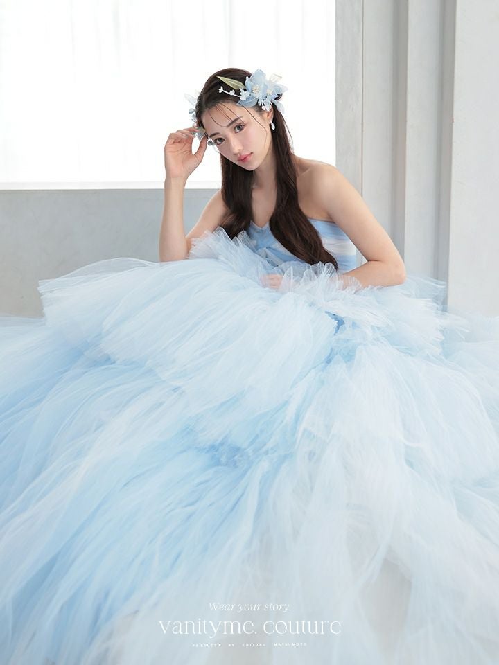 vanityME.couture. バニティミークチュール 4段チュールスカート バイカラー プリンセス 姫 ロングドレス バースデードレス ブルー vctr-t-2420-2