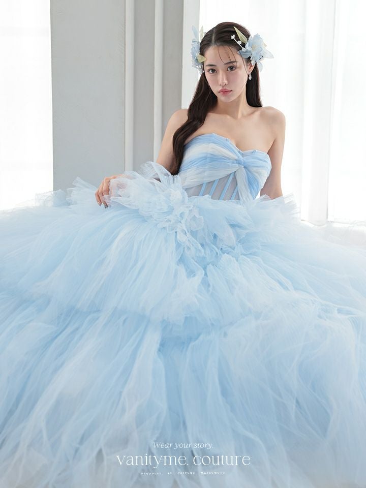 vanityME.couture. バニティミークチュール 4段チュールスカート バイカラー プリンセス 姫 ロングドレス バースデードレス ブルー vctr-t-2420-2