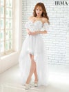 IRMA イルマ フラワーモチーフ/オフショル/パフスリーブ付き/チュール/前ミニ/ロングドレス アイボリー ir41567-2-ks