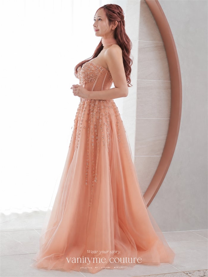 【3点セット】vanityME.couture. バニティミークチュール オフショル ビッグリボン フラワービジュー リボンショール付き プリンセス 姫 ロングドレス バースデードレス ピンク vctr-l-2425-2