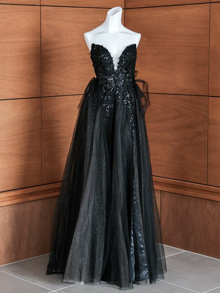 vanityME.couture. バニティミークチュール ロングスリーブ オフショル スパンコール刺繍 スリット入り プリンセス 姫 ロングドレス バースデードレス ブラック 【袖取り外し可能】 vctr-l-2432