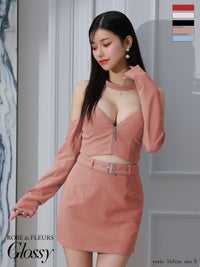 Glossy ローブドフルールグロッシー 2way♥ホルターリボンネックオフショルダーセットアップミニキャバドレス gl3171-c