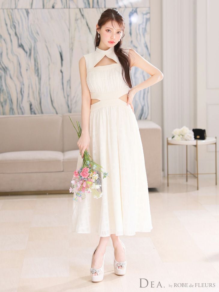 DEA. ディア バイ ローブドフルール バストオープンカット×ウエストスリットチェックフレアロングキャバドレス de3333-c