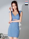 Glossy ローブドフルール グロッシー ブルー ウエストカットベルトデザインシンプルタイトミニキャバドレス gl3168-2