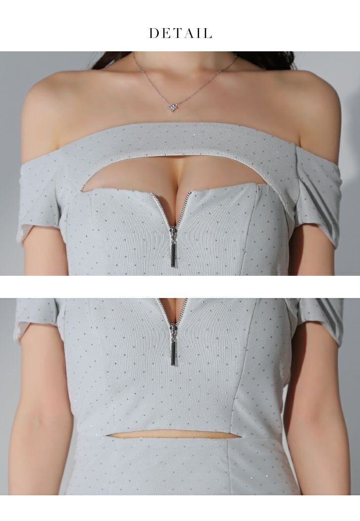 Glossy ローブドフルール グロッシー ブラック バスト＆ウエストカットスタッズオフショルミニキャバドレス gl3710-2