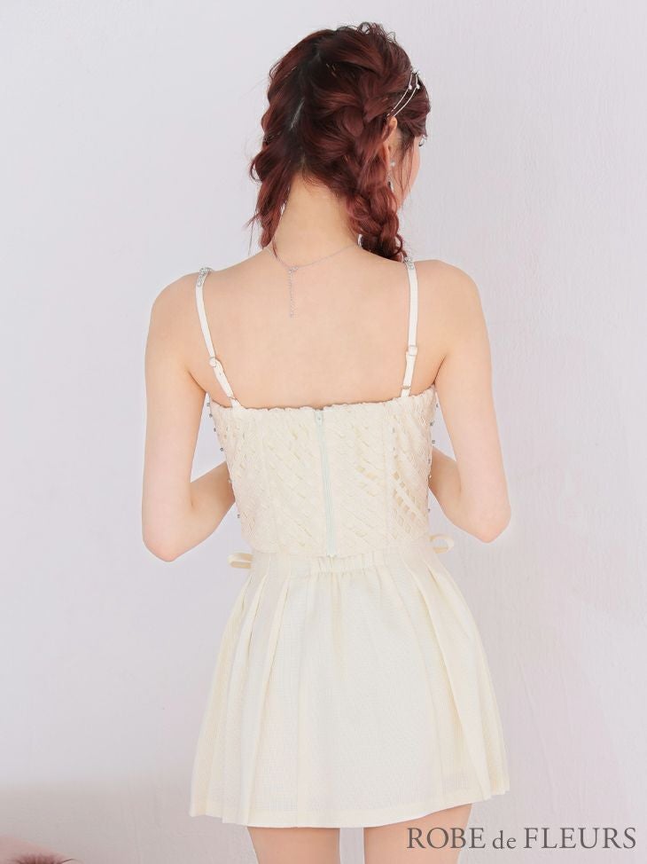 ROBE de FLEURS ローブドフルール ピンク チェックビジューサイド