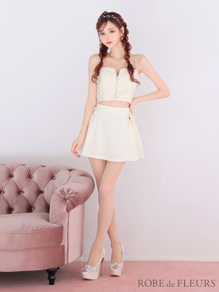 ROBE de FLEURS ローブドフルール ブルー チェックビジューサイド