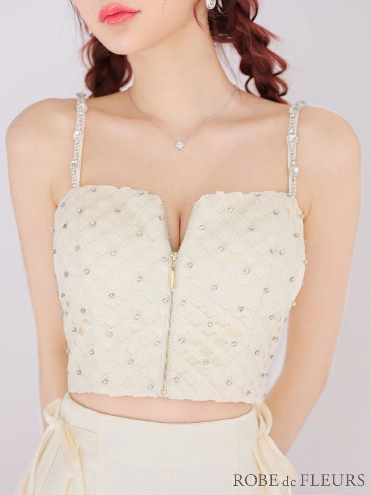 ROBE de FLEURS ローブドフルール チェックビジューサイドリボンセットアップミニキャバドレス fm3722