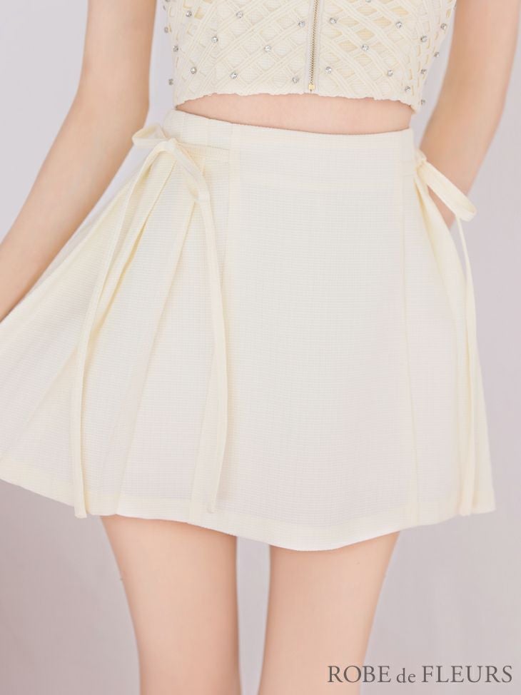 ROBE de FLEURS ローブドフルール チェックビジューサイドリボンセットアップミニキャバドレス fm3722