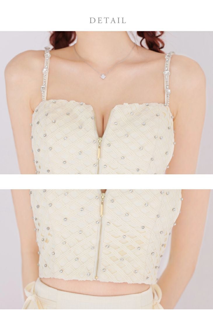 ROBE de FLEURS ローブドフルール チェックビジューサイドリボンセットアップミニキャバドレス fm3722