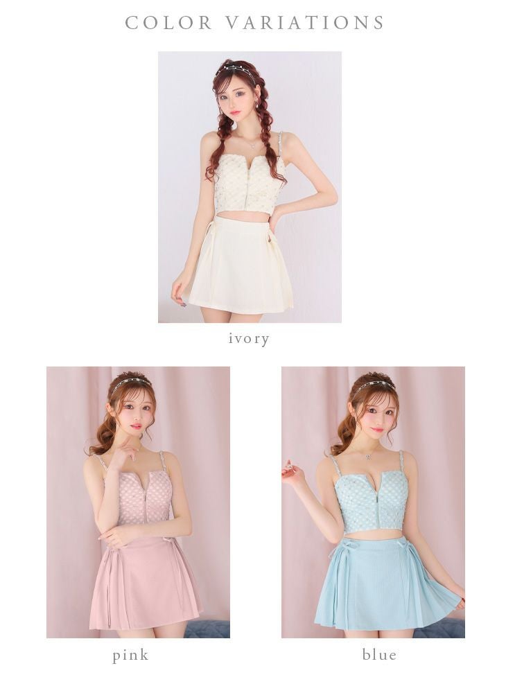 ROBE de FLEURS ローブドフルール チェックビジューサイドリボンセットアップミニキャバドレス fm3722