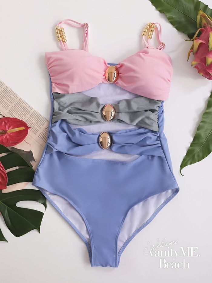 水着 スリングチューブトップ ハイウエスト ワンピース ピンク