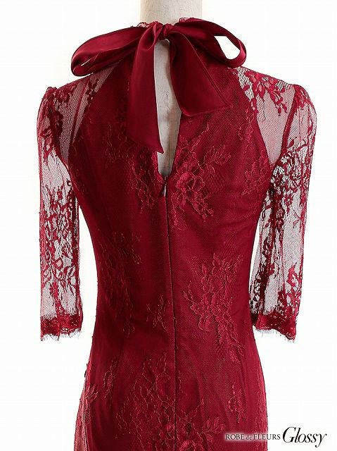 Glossy ローブドフルールグロッシー ジッパー×サイドチュール切替ロングドレス gl2378-c