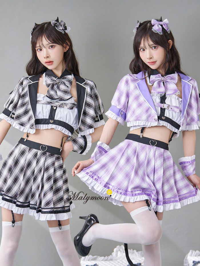 食*ン様 マリームーン　チェックデビル制服コスチューム　ブルー　malymoon 即日発送】チェックデビル制服コスチューム《ハロウィンコスプレ10点