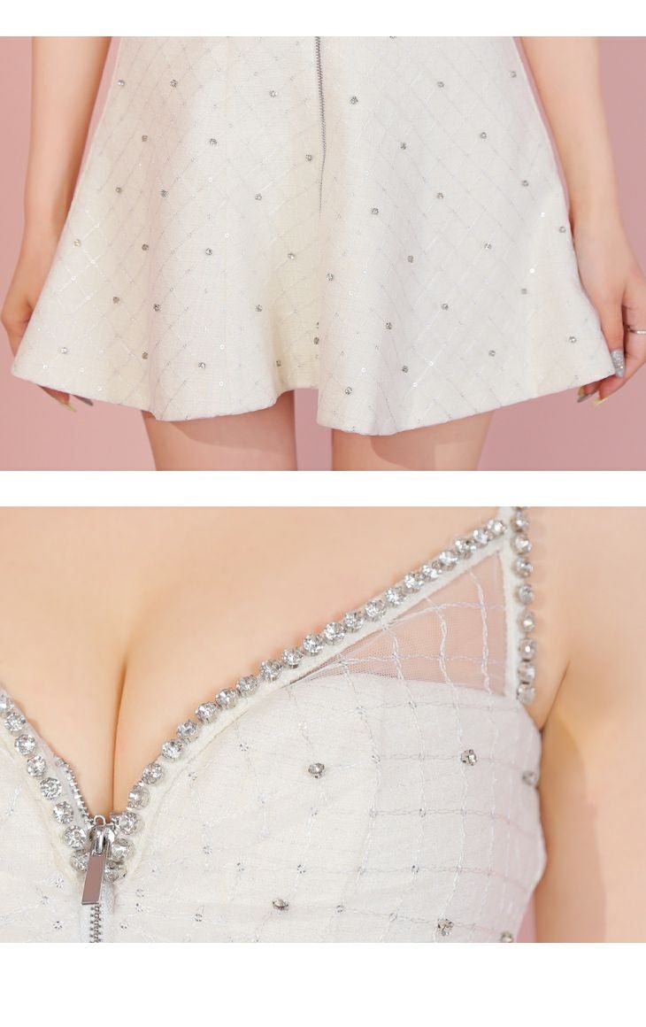 ROBE de FLEURS ローブドフルール ショルダービジューフロントジッパーフレアミニキャバドレス fm3514-c