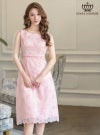 ERUKEI エルケイ ピンク 総レース・ウエストポイント・ノースリーブ・Aライン・ミディアムドレス・ワンピース ek-c24047-1