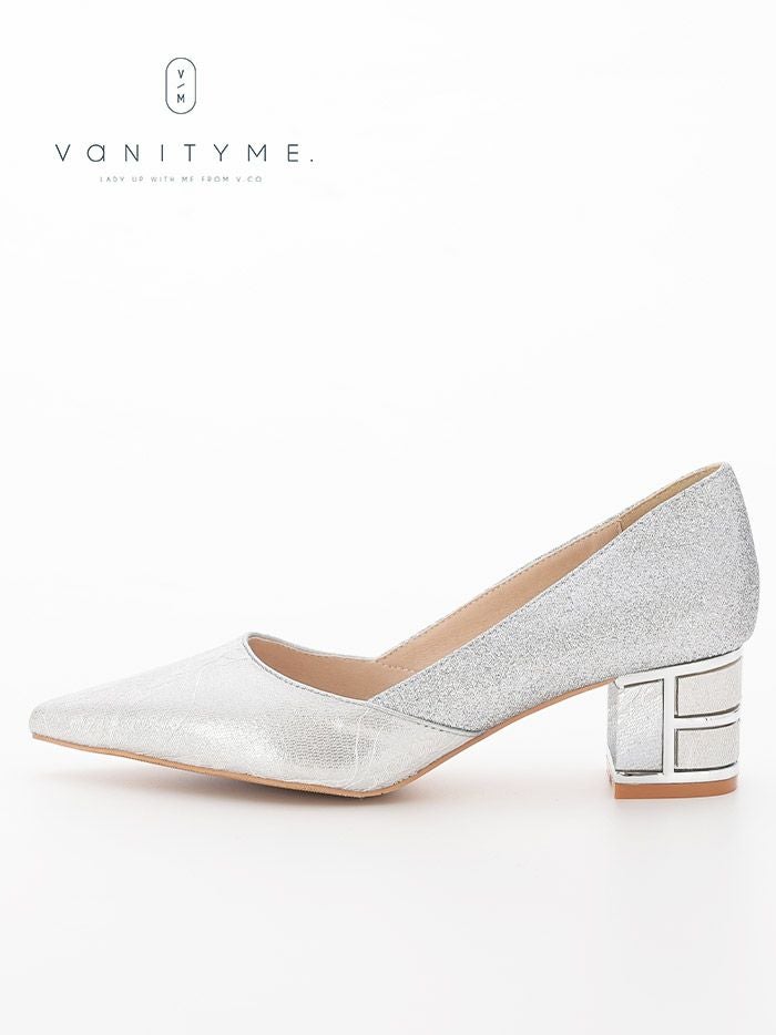 haremode レース チャンキーヒール パンプス ベージュ・シルバー・ブラック vsh-am-3420