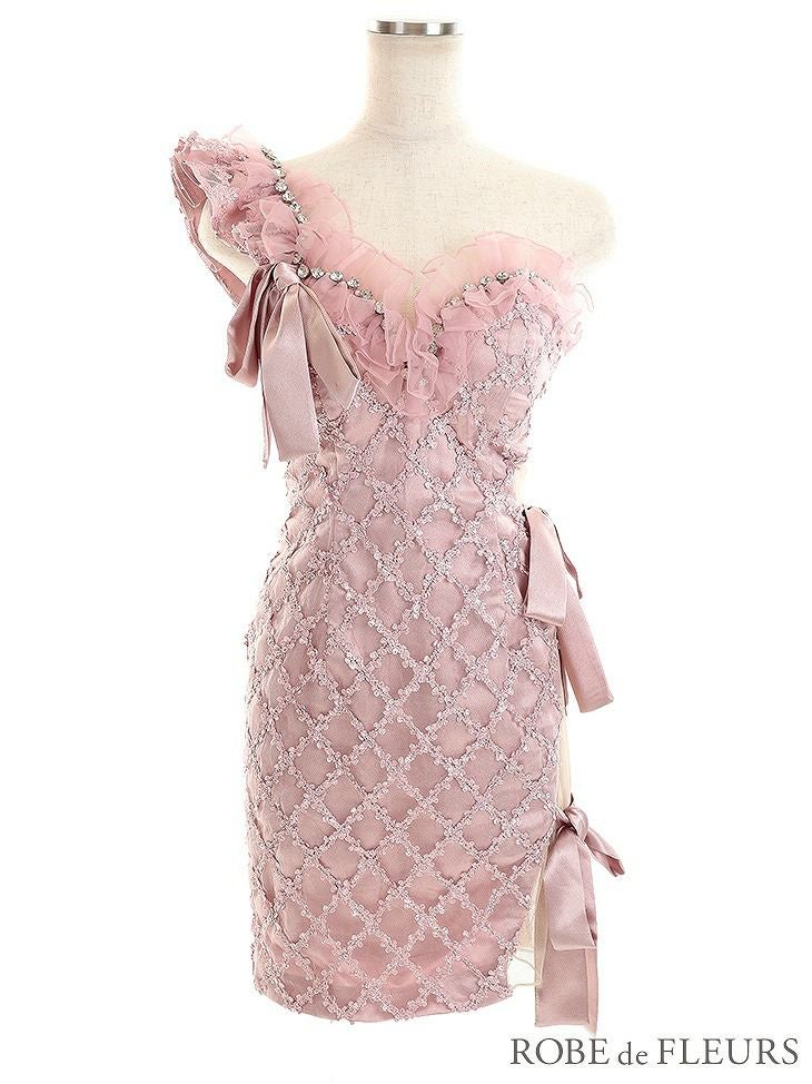 ROBE de FLEURS ローブドフルール ホワイト ジュエリー×リボンタイトミニドレス fm2160-5