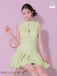 ROBE de FLEURS ローブドフルール ラメツイードビジューボタンノースリーブキャバドレス fm3260-c