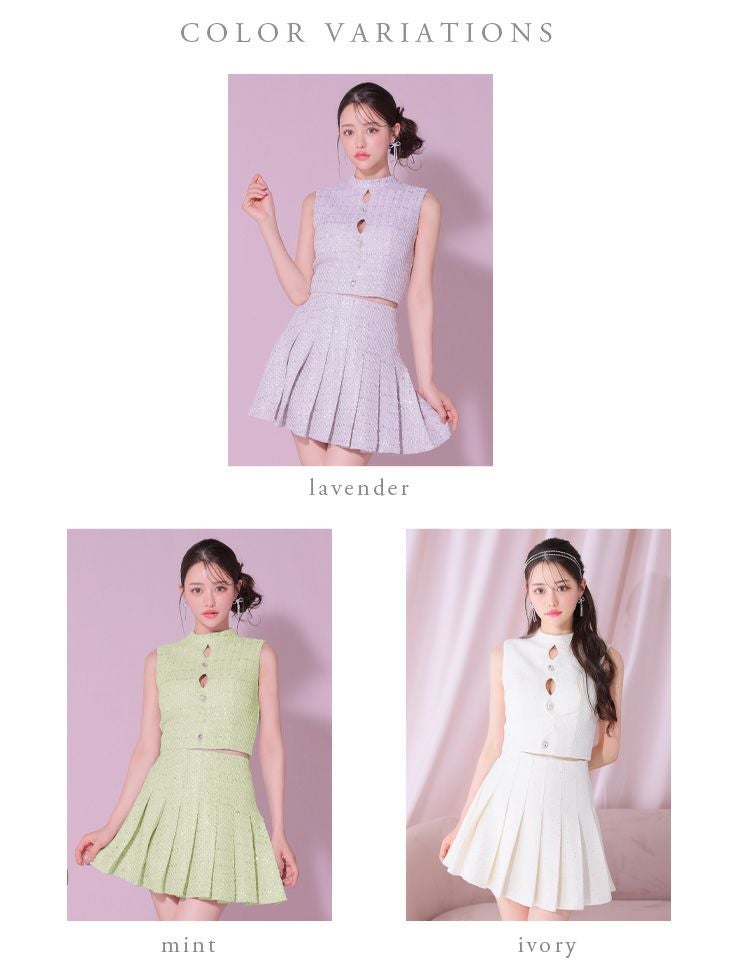 ROBE de FLEURS ローブドフルール ラメツイードビジューボタンノースリーブキャバドレス fm3260-c