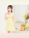 PURESS ピュアレス ビックカラーフラワービジューツイードマイクロフレアミニドレス イエロー ps302414-1
