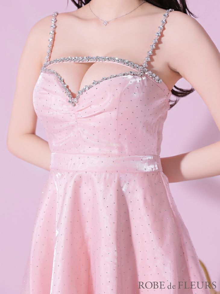 ROBE de FLEURS ローブドフルール ストーンサテンバストビジューフレア