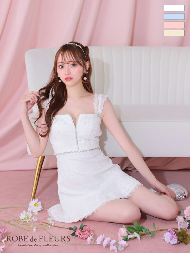 ROBE de FLEURS ローブドフルール ブルー チェックビジューサイド