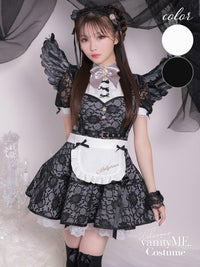 【7点セット】Malymoon/マリームーン □天使or堕天使■レースアレンジメントエンジェルドレス [ホワイト/ブラック] ml9959
