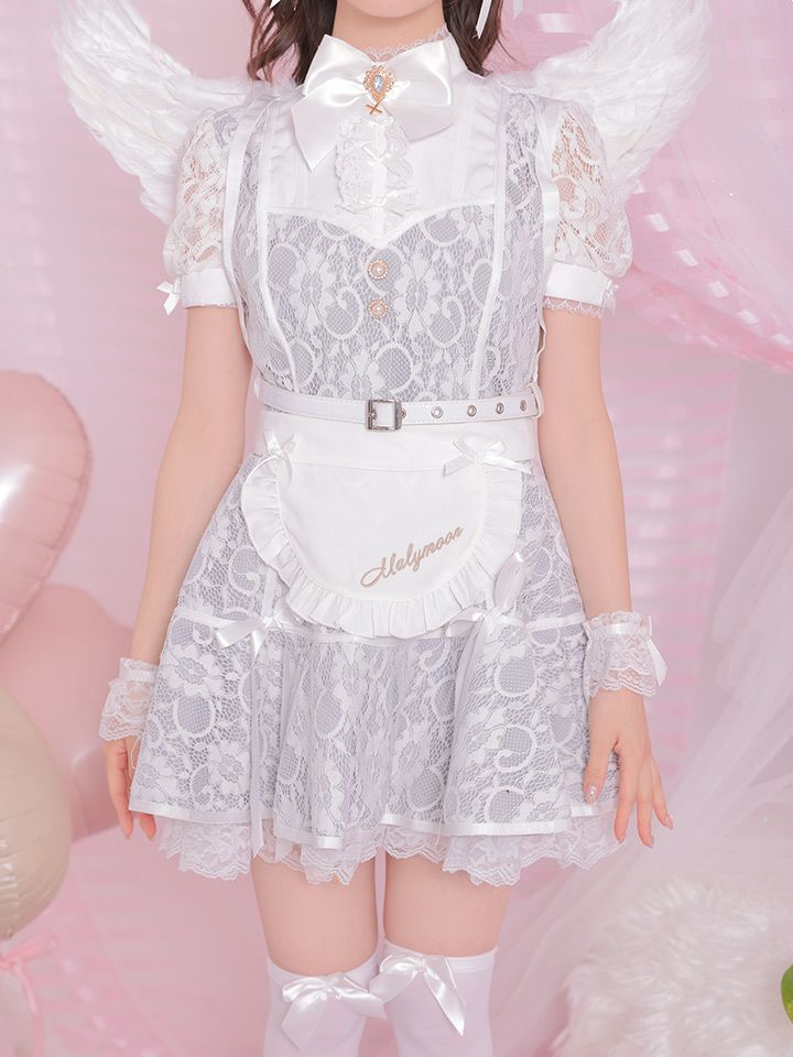 【7点セット】Malymoon/マリームーン □天使or堕天使■レースアレンジメントエンジェルドレス [ホワイト/ブラック] ml9959