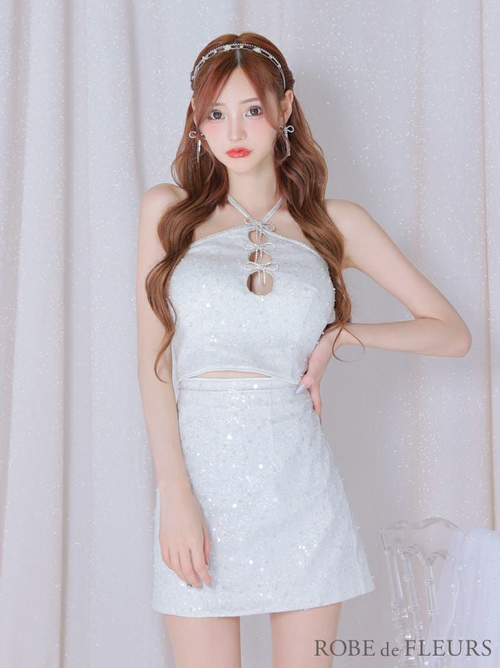 ROBE de FLEURS ローブドフルール ラメツイルベルトプリーツミニキャバ