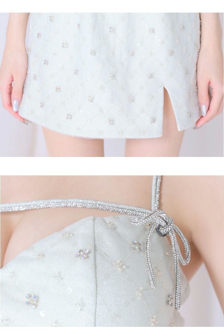 ROBE de FLEURS ローブドフルール ビジューリボンハートカットタイトミニキャバドレス【デコルテパーツ取り外し可能】 fm3426-c