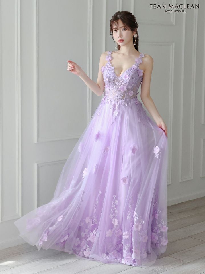JEAN MACLEAN ジャンマクレーン 立体フラワーモチーフ/ワンカラー/刺繍/姫/ロングドレス ja41692-1