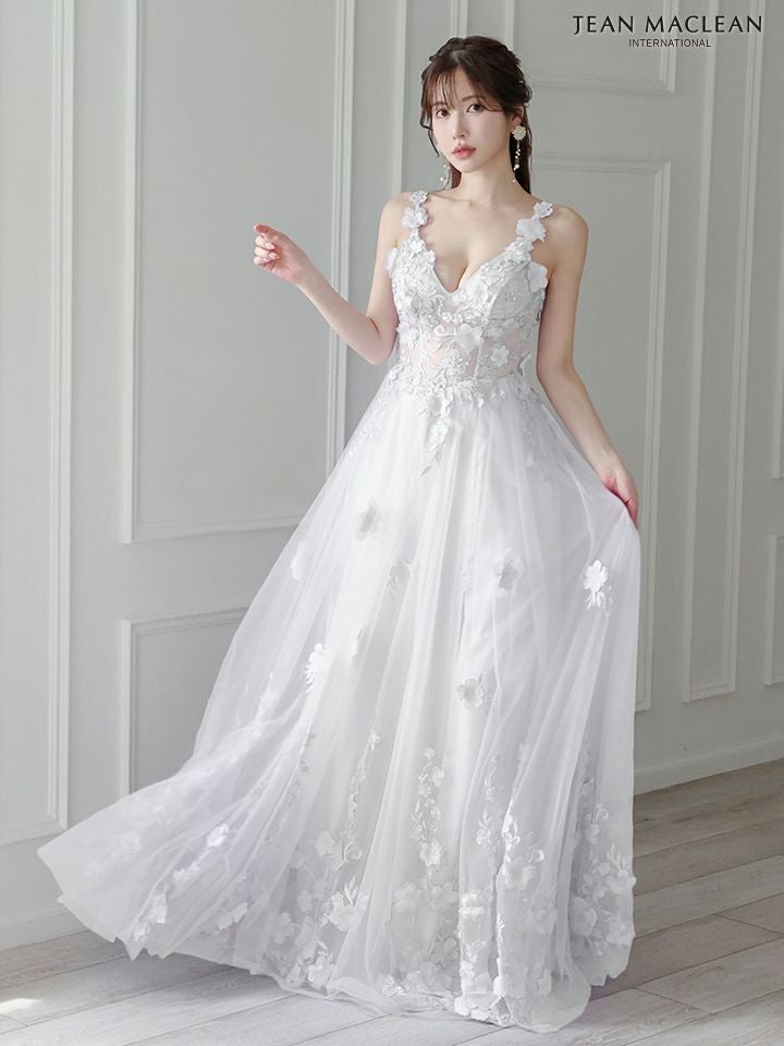 JEAN MACLEAN ジャンマクレーン 立体フラワーモチーフ/ワンカラー/刺繍/姫/ロングドレス ja41692-1