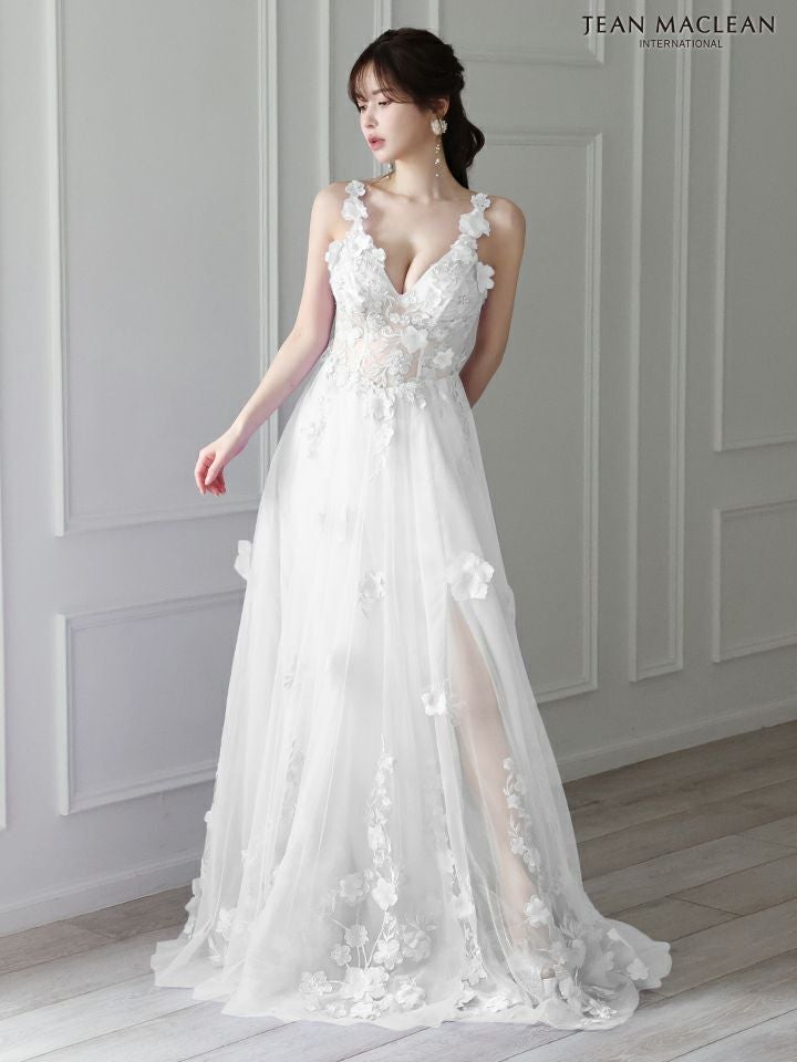 JEAN MACLEAN ジャンマクレーン 立体フラワーモチーフ/ワンカラー/刺繍/姫/ロングドレス ja41692-1