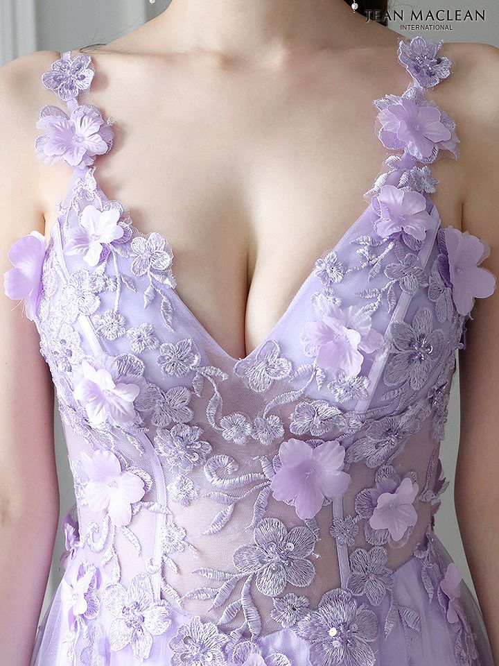 JEAN MACLEAN ジャンマクレーン 立体フラワーモチーフ/ワンカラー/刺繍/姫/ロングドレス ja41692-1