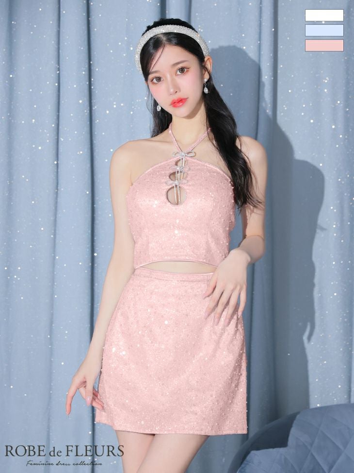 ROBE de FLEURS ピンク M ホルターネック キャバドレス ROBE de FLEURS