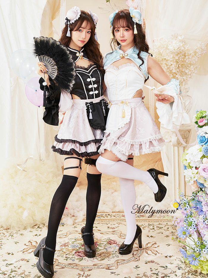 【Malymoon】 ドーリーハート2wayチャイナドレスメイド服 8点セット】Malymoon マリームーン ファンシーフリルチャイナドレス