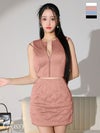 Glossy ローブドフルールグロッシー ピンク ノースリーブシンプルパイピングビジューセットアップキャバドレス gl3536-2