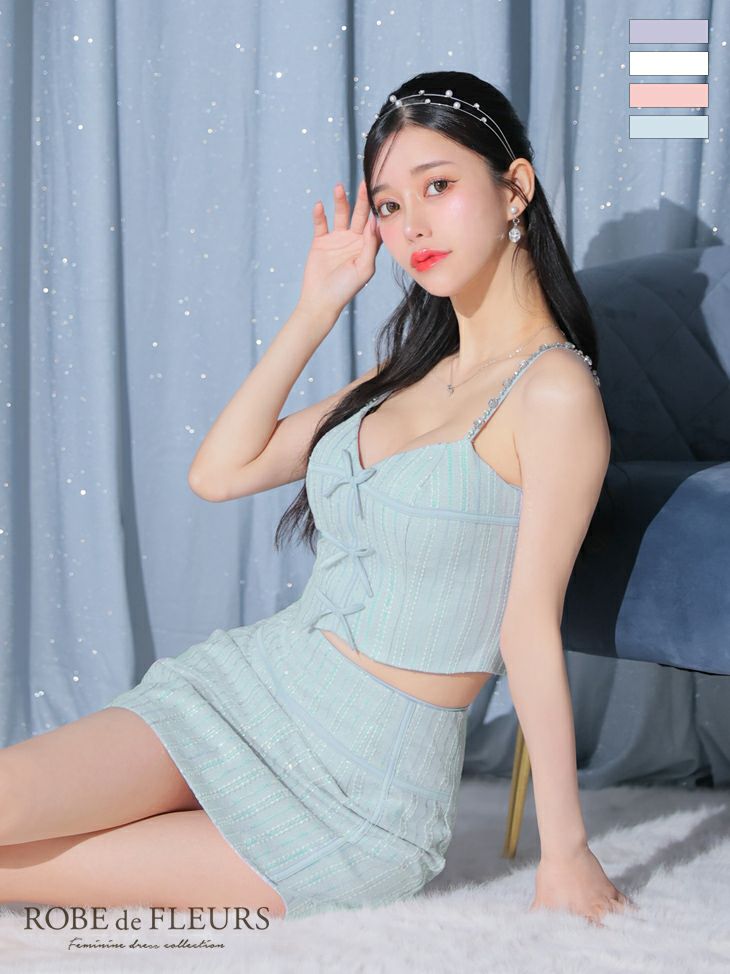 ROBE de FLEURS ローブドフルール トリプルミニリボンスパンコールセットアップキャバドレス fm3543