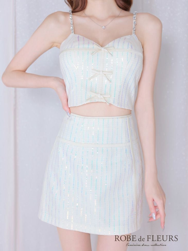 ROBE de FLEURS ローブドフルール トリプルミニリボンスパンコールセットアップキャバドレス fm3543