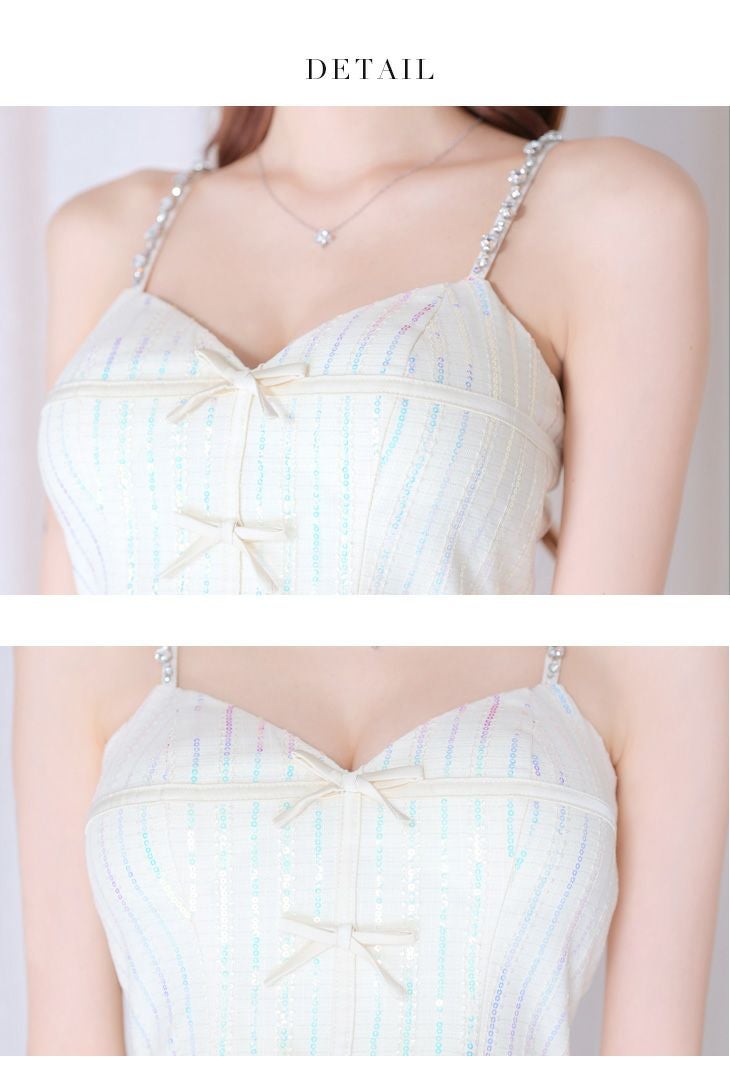 ROBE de FLEURS ローブドフルール トリプルミニリボンスパンコールセットアップキャバドレス fm3543