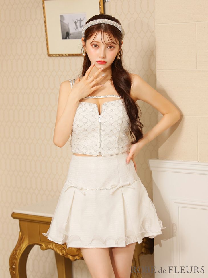 最終価格 ROBE de FLEURS ビジューデザインベルベットフレア ROBE de FLEURS ローブドフルール ビジューデザインベルベット