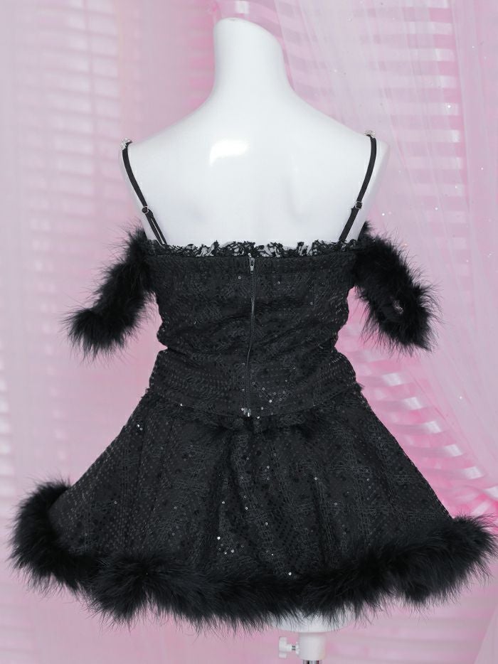 【3点セット】スパンコールファーバニー [ブラック] vcsbn-230819-2b