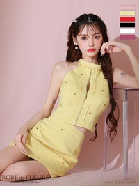 ROBE de FLEURS ローブドフルール ハートスタッズバストジップセットアップミニキャバドレス fm3751