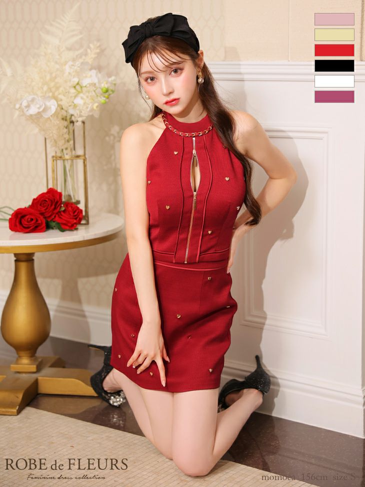 ROBE de FLEURS ローブドフルール ハートスタッズバストジップセットアップミニキャバドレス fm3751