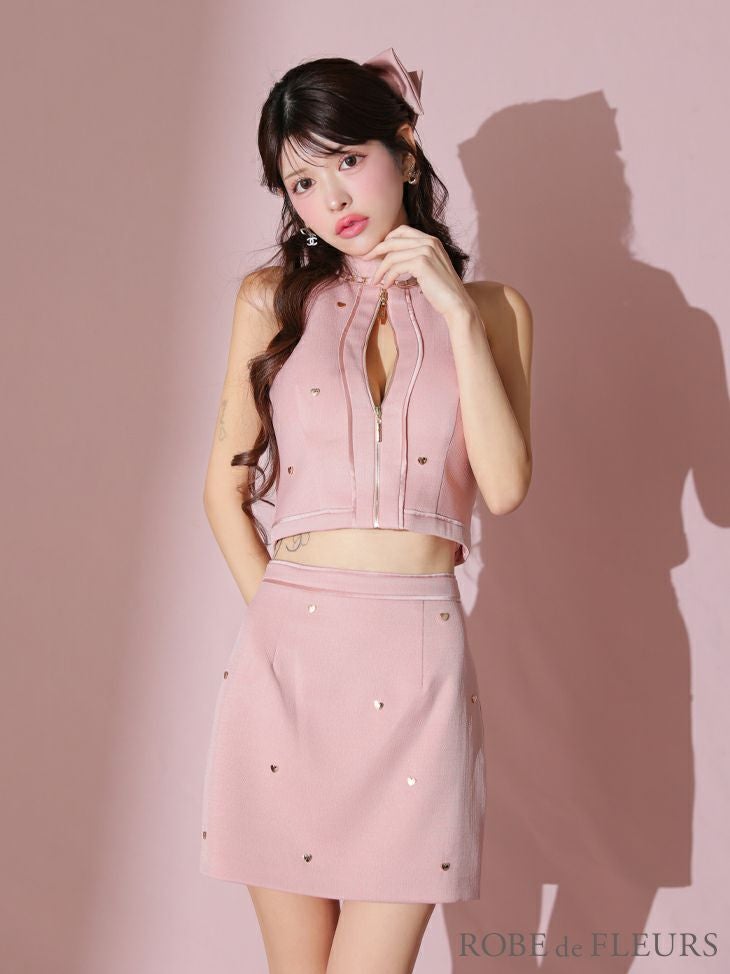 ROBE de FLEURS ローブドフルール ハートスタッズバストジップセットアップミニキャバドレス fm3751