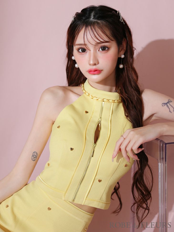 ROBE de FLEURS ローブドフルール ハートスタッズバストジップセットアップミニキャバドレス fm3751