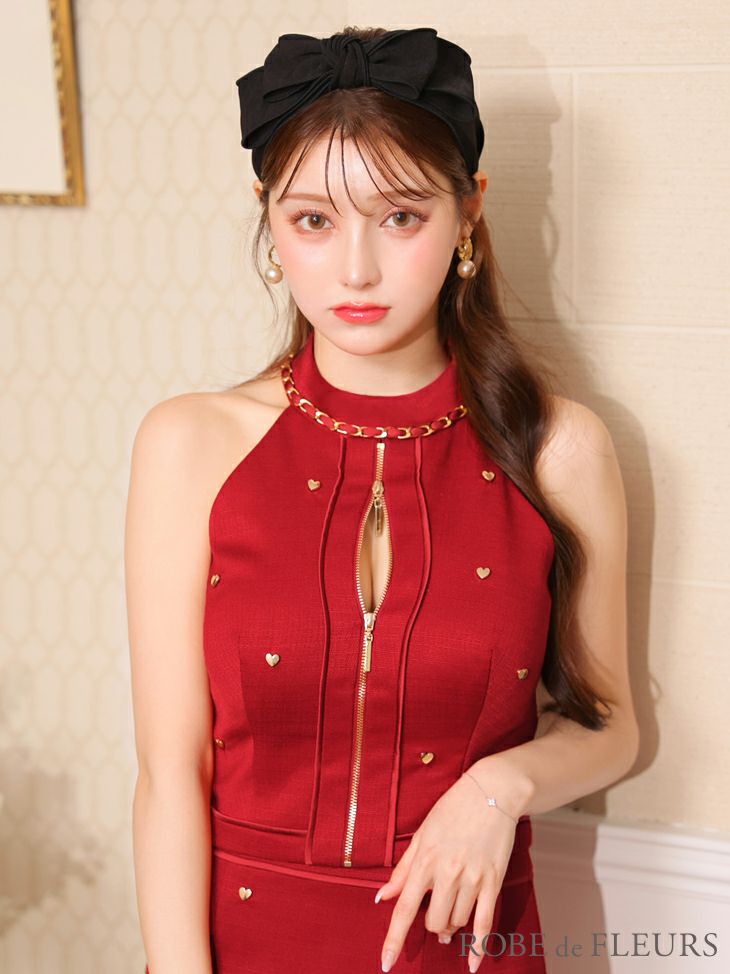 ROBE de FLEURS ローブドフルール ハートスタッズバストジップセットアップミニキャバドレス fm3751